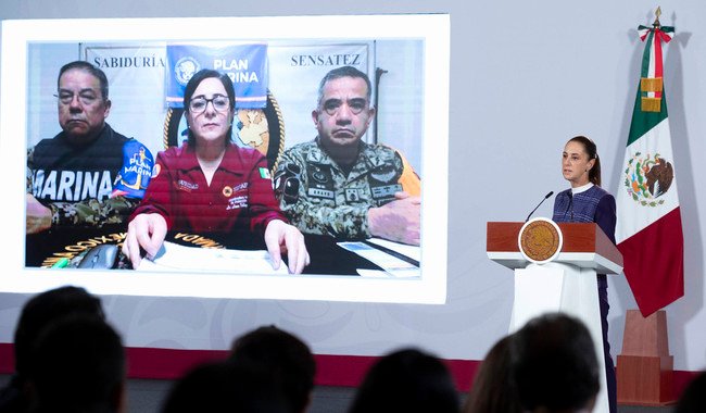 Continúa todo el apoyo del Plan Marina y el Plan DN-lll-E por el huracán Simon y la tormenta tropical Rachel: presidenta Claudia Sheinbaum.